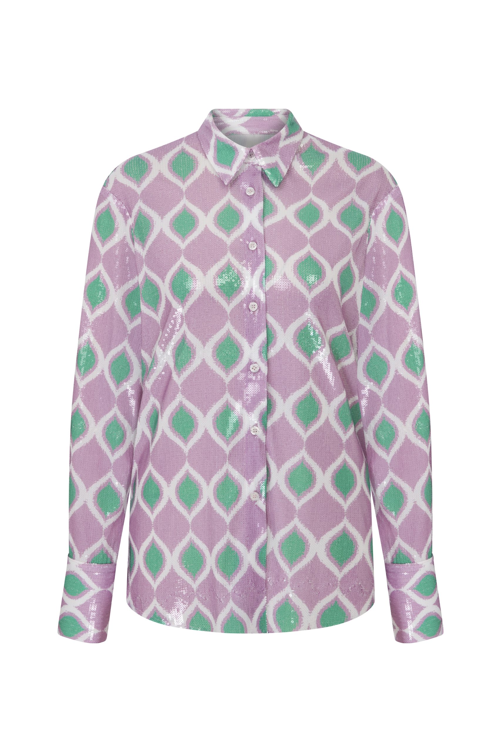 Liara Gömlek | Retro Geometrik Payetli Gömlek