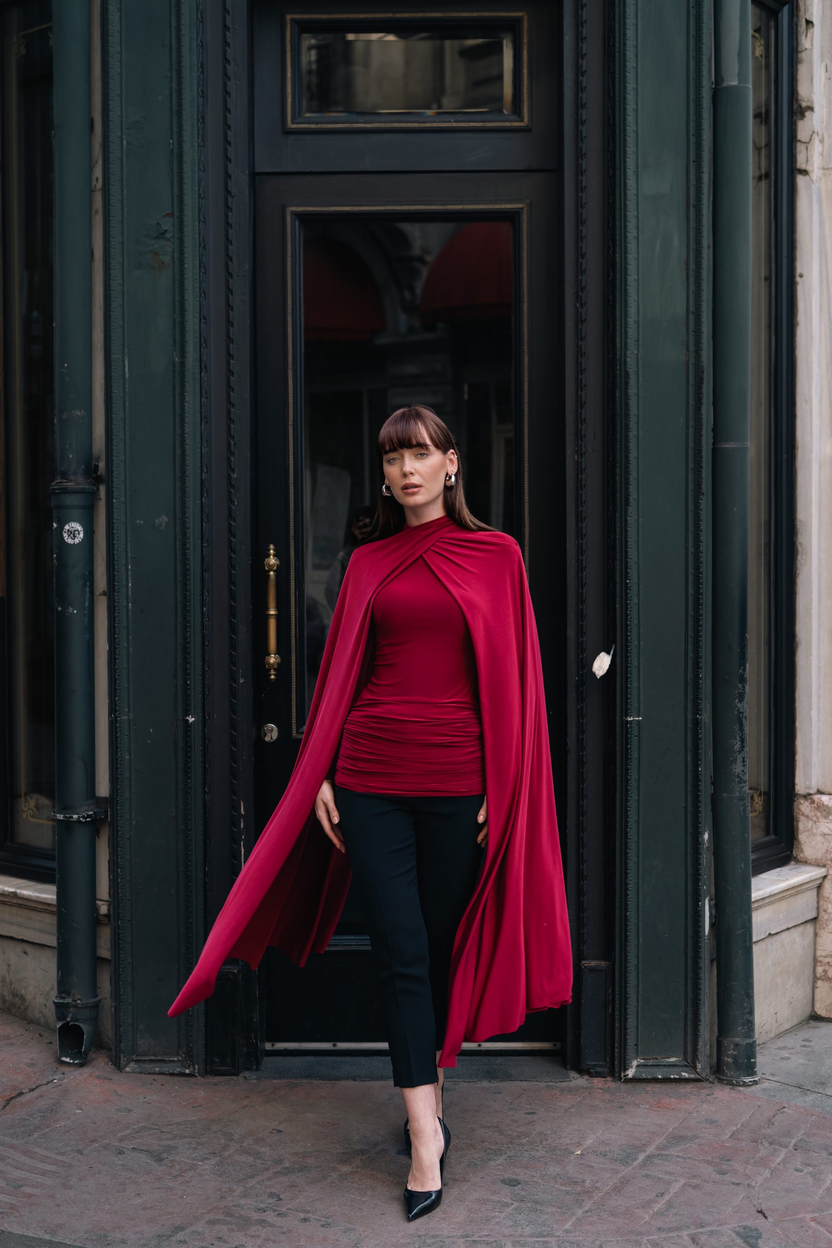 Venice Elbise | Pelerin Detaylı Jarse Elbise